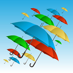 Image showing Vector colorful umbrellas flying high