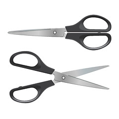 Image showing Black scissors isolated on white background.