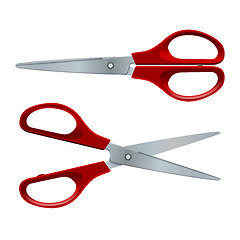 Image showing Red scissors isolated on white background.