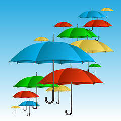 Image showing Vector colorful umbrellas flying high