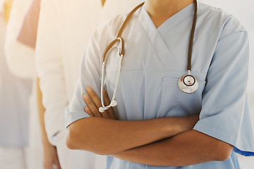 Image showing close up of african female nurse with stethoscope