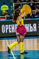 Image showing Girl Cheerleading appear on stage Match of the Euroleague Basketball FIBA womens \