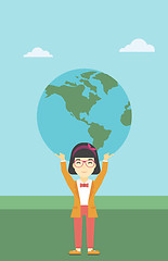 Image showing Business woman holding Earth globe.