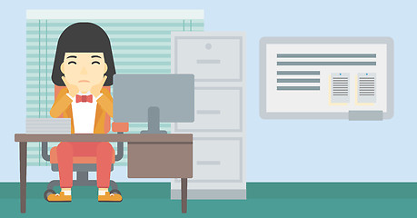 Image showing Tired woman sitting in office vector illustration.