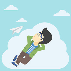 Image showing Businessman lying on cloud vector illustration.