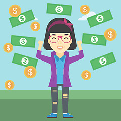 Image showing Happy business woman under money rain.