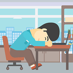 Image showing Businessman sleeping on workplace.