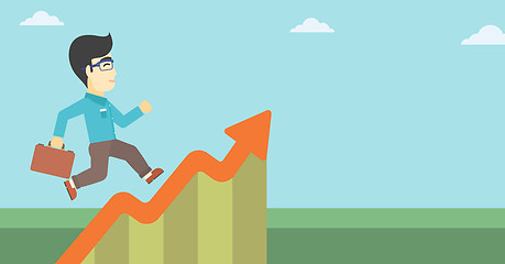 Image showing Businessman running along the growth graph.