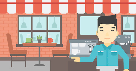 Image showing Barista standing near coffee machine.