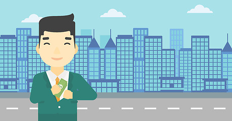 Image showing Man putting money in pocket vector illustration.