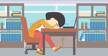 Image showing Woman sleeping on workplace.