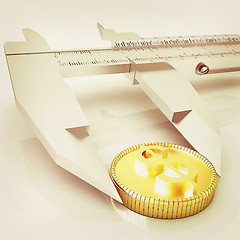 Image showing Vernier calipers with coin. 3D illustration. Vintage style.