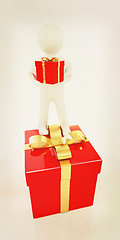 Image showing ?? ????? ???? 3d man and red gifts with gold ribbon. 