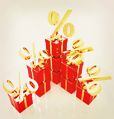 Image showing Percentage and gifts. 3D illustration. Vintage style.