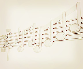 Image showing Various music notes on stave. Metall 3d. 3D illustration. Vintag