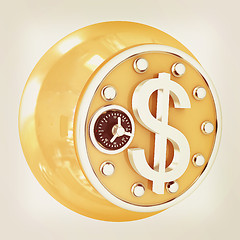Image showing safe in the form of dollar coin. 3D illustration. Vintage style.