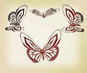 Image showing fancy butterflies. 3D illustration. Vintage style.