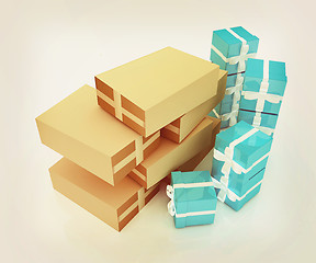 Image showing Cardboard boxes and gifts. 3D illustration. Vintage style.