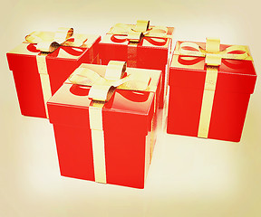 Image showing Bright christmas gifts on a white background . 3D illustration. 