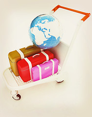 Image showing Trolley for luggage at the airport and earth. International tour