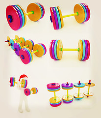 Image showing Dumbbells set . 3D illustration. Vintage style.