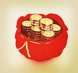 Image showing Bag and dollar coins . 3D illustration. Vintage style.