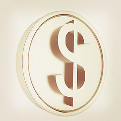 Image showing Metall coin with dollar sign. 3D illustration. Vintage style.