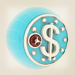 Image showing safe in the form of dollar coin. 3D illustration. Vintage style.