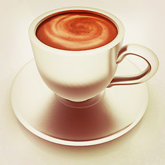 Image showing Coffee cup on saucer. 3D illustration. Vintage style.