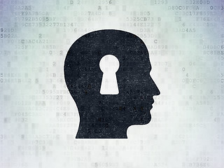 Image showing Finance concept: Head With Keyhole on Digital Data Paper background