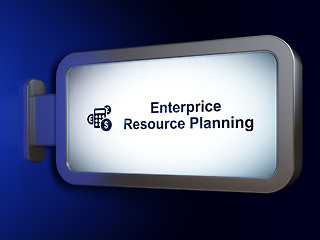 Image showing Finance concept: Enterprice Resource Planning and Calculator on billboard background