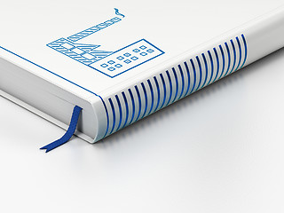 Image showing Finance concept: closed book, Industry Building on white background