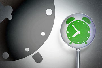 Image showing Timeline concept:  Alarm Clock with optical glass on digital background