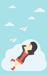 Image showing Business woman lying on cloud vector illustration.