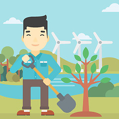 Image showing Man plants tree vector illustration.