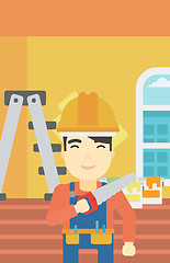 Image showing Smiling worker with saw.