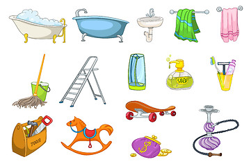 Image showing Set of bath toiletries and equipment illustrations