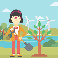 Image showing Woman plants tree vector illustration.