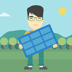 Image showing Man holding solar panel vector illustration.