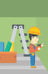 Image showing Constructor hammering nail.