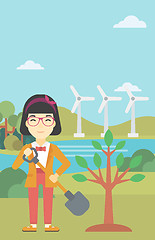 Image showing Woman plants tree vector illustration.