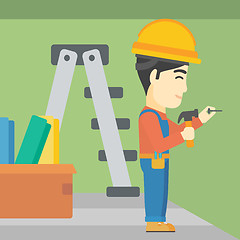 Image showing Constructor hammering nail.