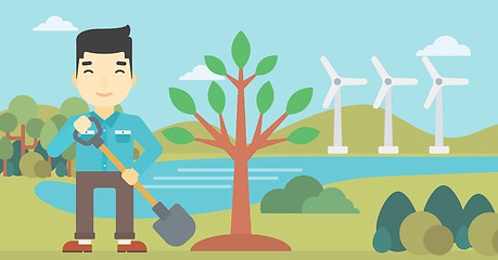 Image showing Man plants tree vector illustration.