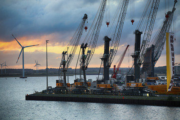 Image showing ROSTOCK, GERMANY - AUGUST 14, 2016: Container terminal and crane