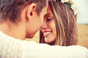 Image showing happy smiling young hippie couple outdoors