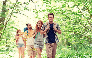 Image showing group of smiling friends with backpacks hiking