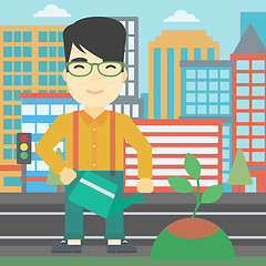 Image showing Man watering tree vector illustration.