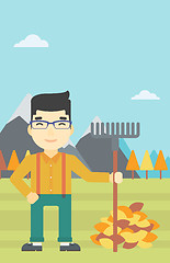 Image showing Man raking autumn leaves vector illustration.