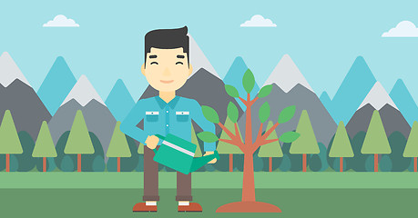 Image showing Man watering tree with light bulbs.