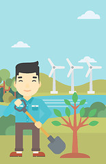 Image showing Man plants tree vector illustration.